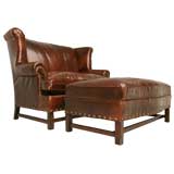 Distressed Leather Sette and Ottoman