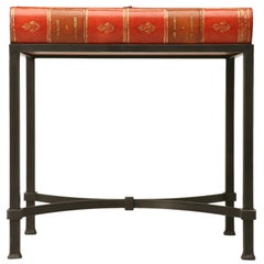 Antique French Leather Book Side Table or End Table Opens for Built-in Storage