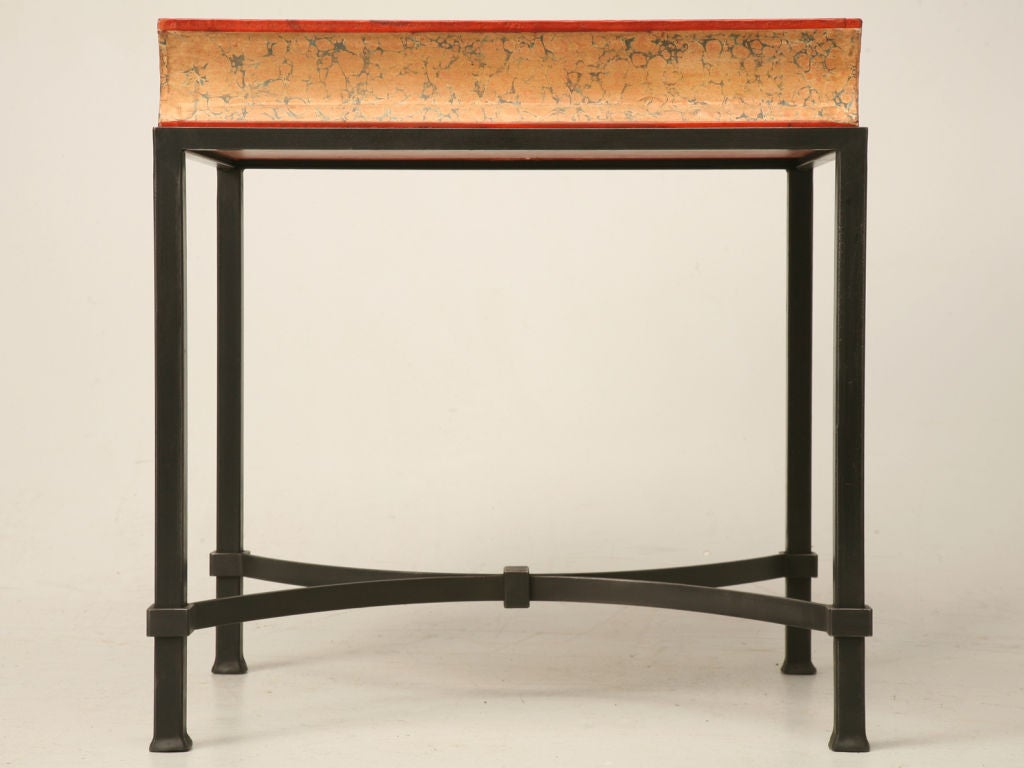 Country Vintage French Leather Book Side Table or End Table Opens for Built-in Storage