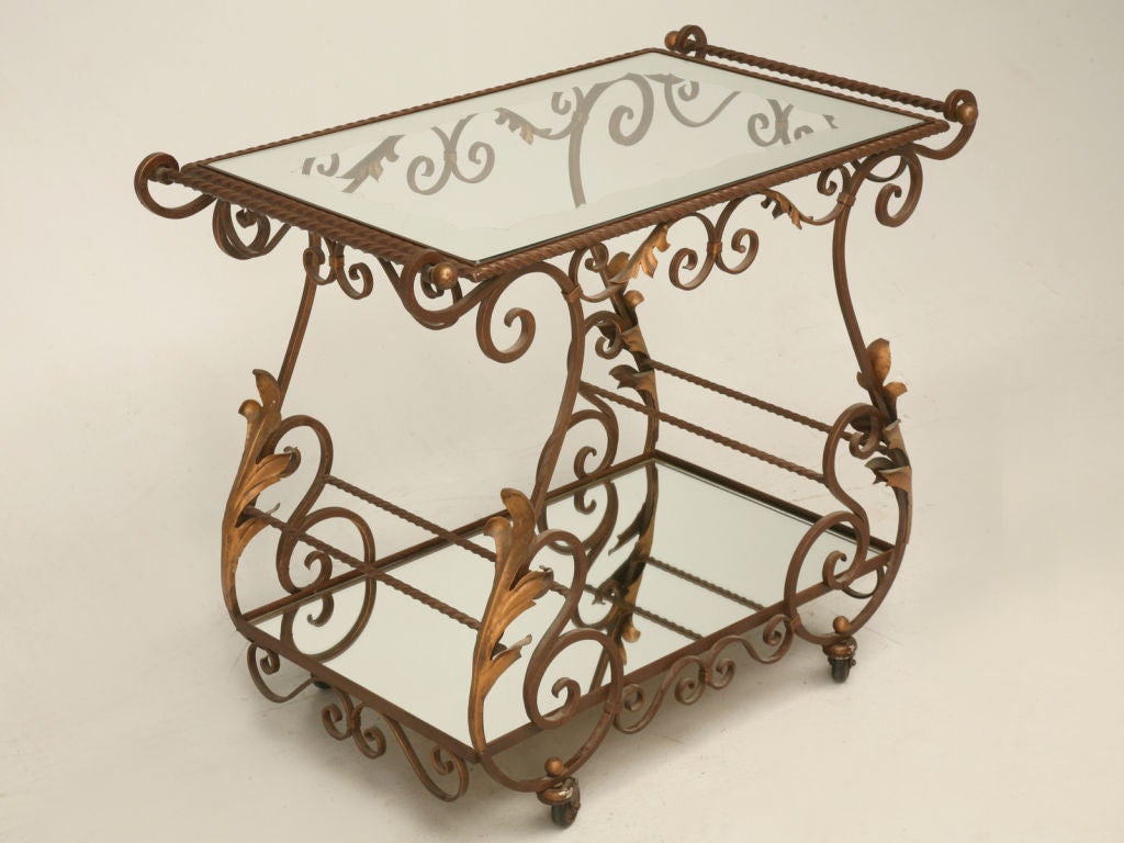 c.1930-1940 French 2-Tier Metal & Mirror Cart