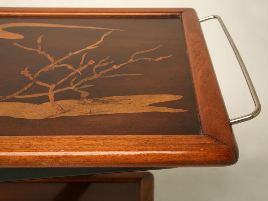 c.1950 French 2-Tier Tea Cart w/ Inlay Top 2