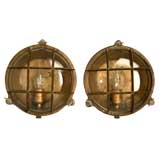 c.1920 Pair of Solid Bronze Ship Light Fixtures