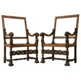 c.1800 Pair of French Hand-Carved Throne Chairs