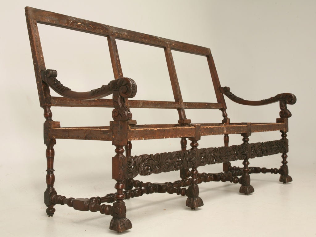 c.1800 French Hand-Carved White Oak Settee
