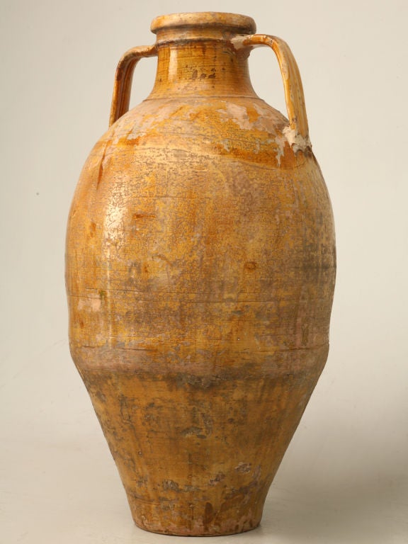 Italian Enameled Terracotta Olive Oil Jar from Puglia Region