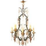 Antique c.1900 French Hand-Wrought Iron & Crystal 8 Light Chandelier