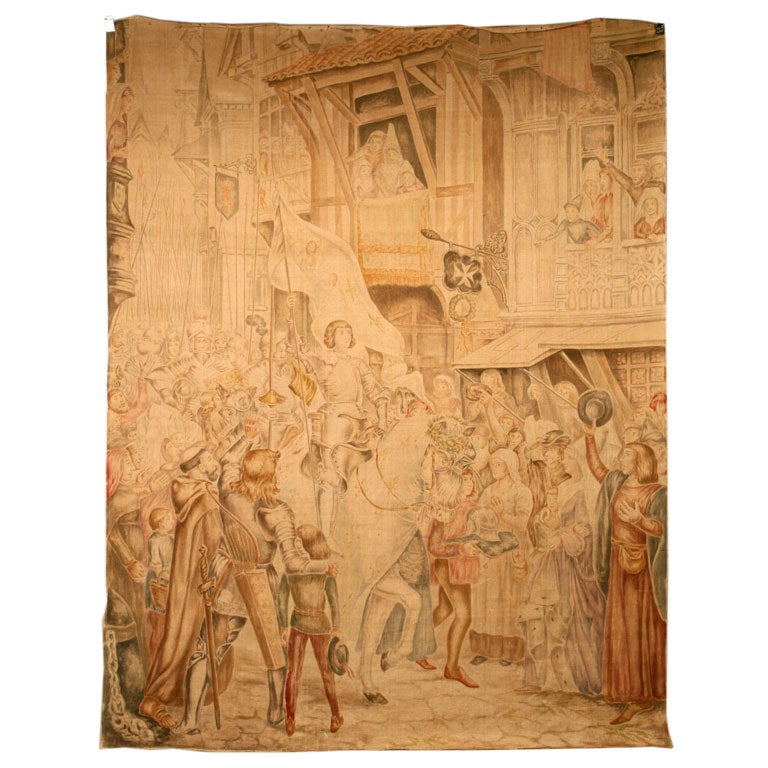c.1900 Hand-Painted Joan of Arc Tapestry