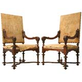 c.1850 Pair of French Hand-Carved Walnut Throne Chairs