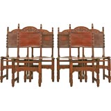 Antique c.1920 Set of 6 Spanish Oak and Leather  Dining Chairs