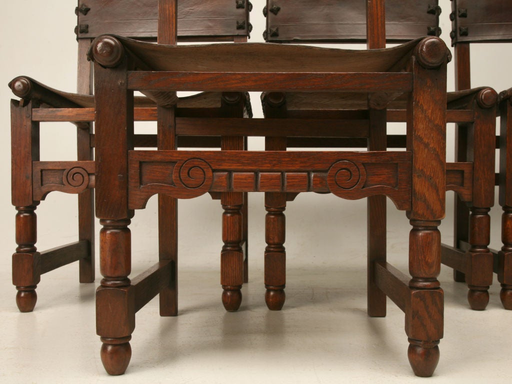 c.1920 Set of 6 Spanish Oak and Leather  Dining Chairs 3