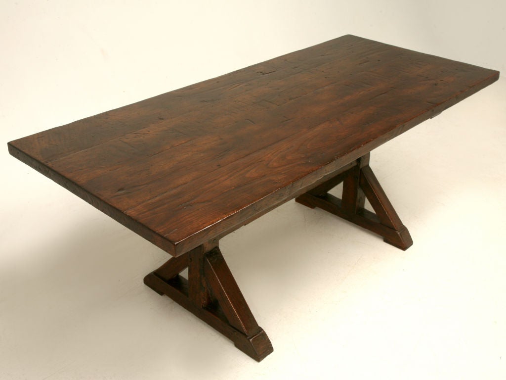 French white oak trestle farm table that was completely disassembled and rebuilt from the frame up and ready for the next 200 years of service.