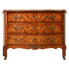 Exquisite Antique French Louis XV Marquetry Commode with Marble