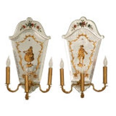 Magnificent Pair of Vintage Italian Eglomise 3 Light Wall Sconces 9