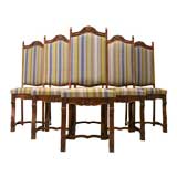 c.1950 Set of 6 Spanish Hand-Carved Oak Dining Chairs