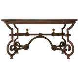 French Handcrafted Iron and Marble Coffee Table