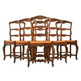 Antique c.1920 Set of 6 Louis XV Style Dining Chairs w/ Rush Seats