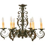 Antique c.1920 French 6 Light Iron Chandelier