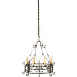 Antique c.1920 French Hand-Wrought Iron 8 Light Chandelier