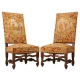 Antique c.1890 Pair of Needlepoint French Throne Scale Side Chairs