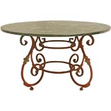 French Hand-Wrought Iron Table w/ Marble Top