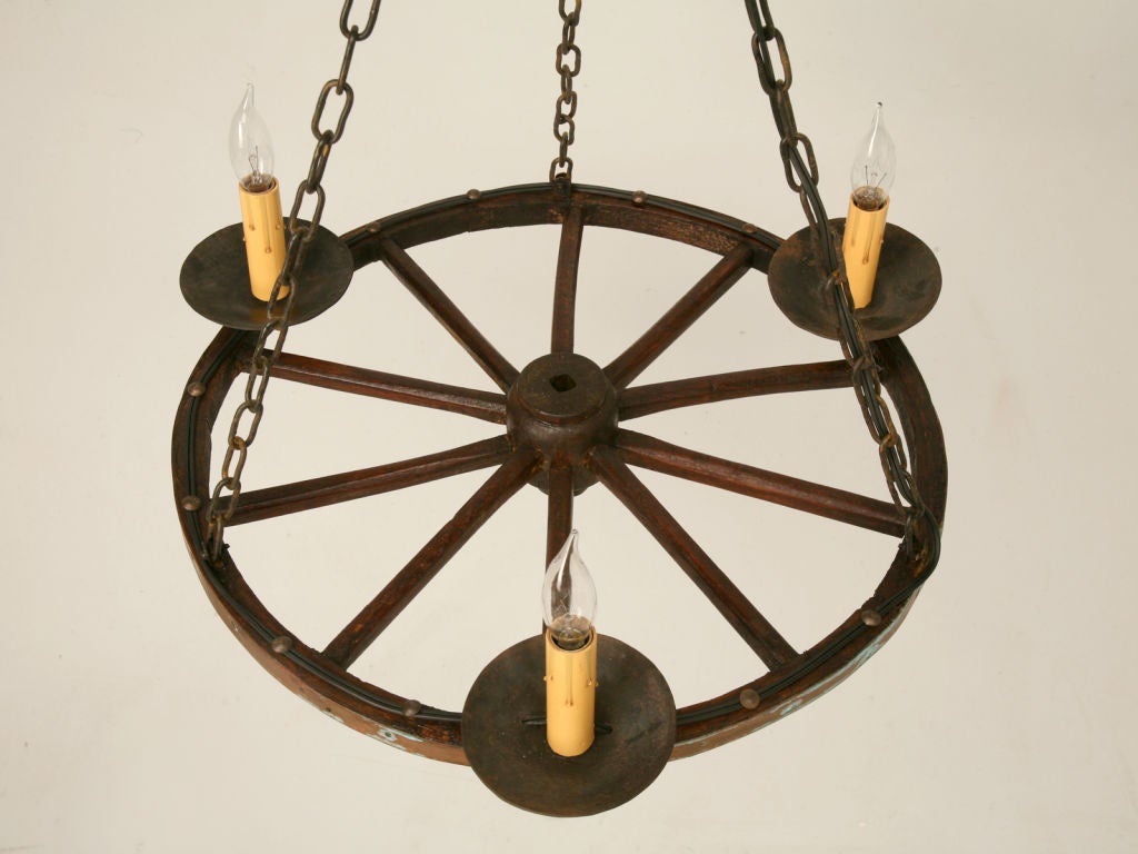 c.1940 French Wagon Wheel 3 Light Chandelier