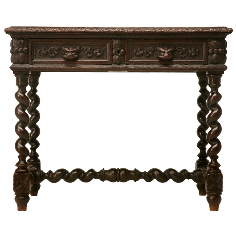 c.1890 Hand-Carved Petite French Oak Writing Table