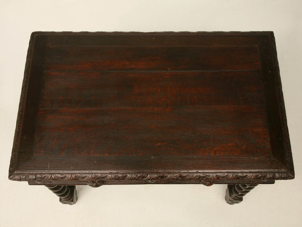 19th Century c.1890 Hand-Carved Petite French Oak Writing Table