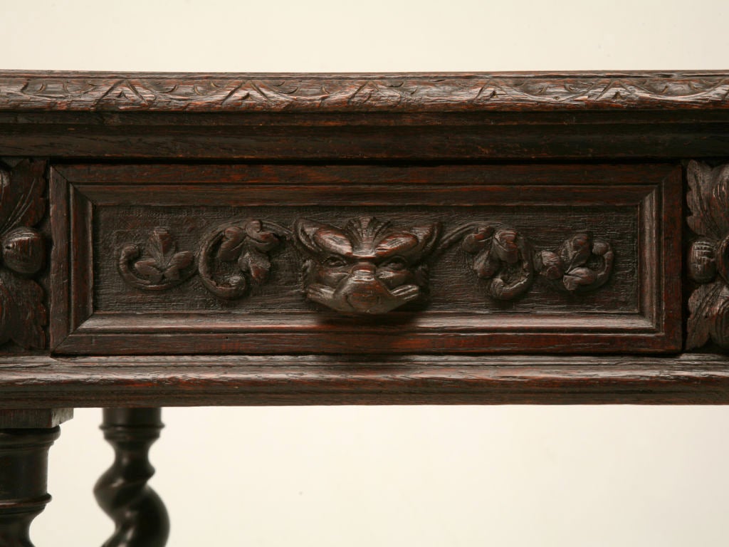 c.1890 Hand-Carved Petite French Oak Writing Table 2