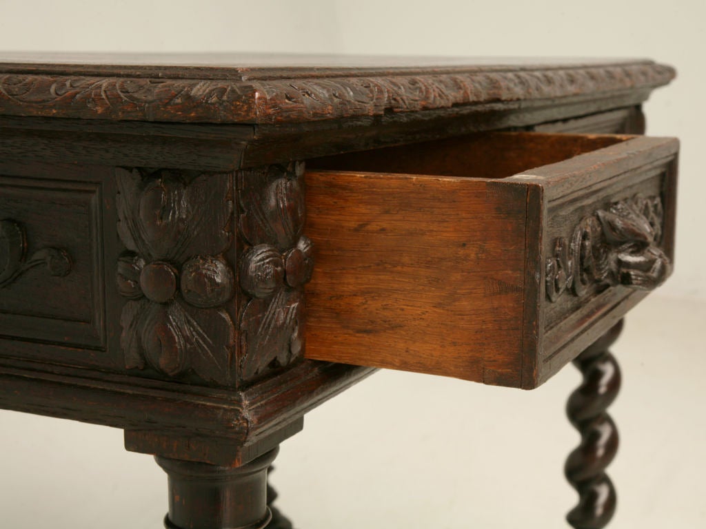 c.1890 Hand-Carved Petite French Oak Writing Table 4