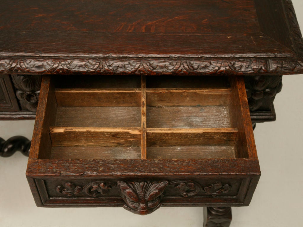 c.1890 Hand-Carved Petite French Oak Writing Table 5