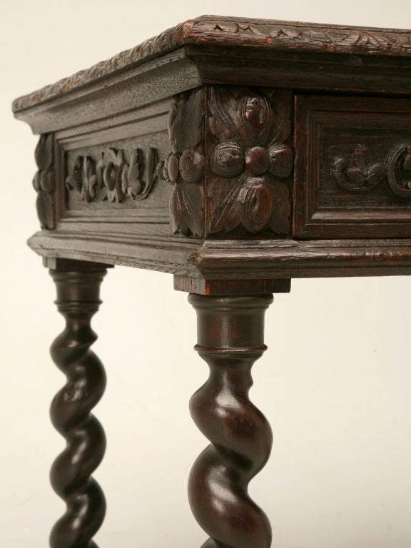 c.1890 Hand-Carved Petite French Oak Writing Table 6