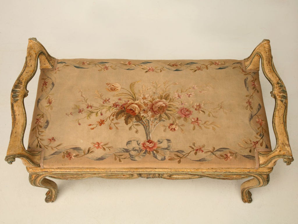 18th Century and Earlier Original 18th C. Painted Italian Bench w/ Aubusson Tapestry