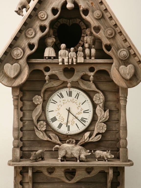 Pine Antique English Folk Art Dove Cote with Clock