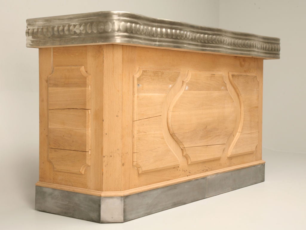 Authentic French Solid White Oak & Hand-Formed Pewter Bar