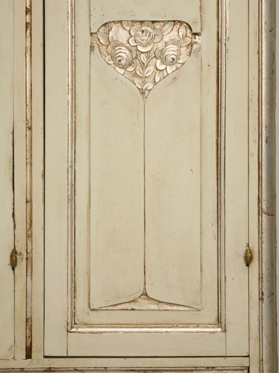 c.1900 French Art Nouveau Painted Armoire w/ Silver Leaf Details 5