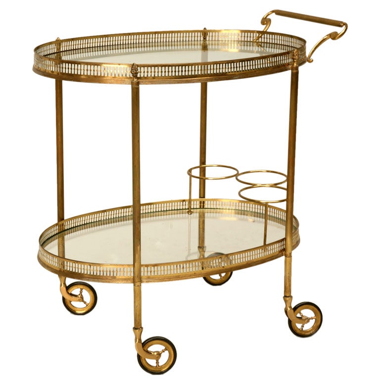 c.1950 French Brass and Glass Bar Cart