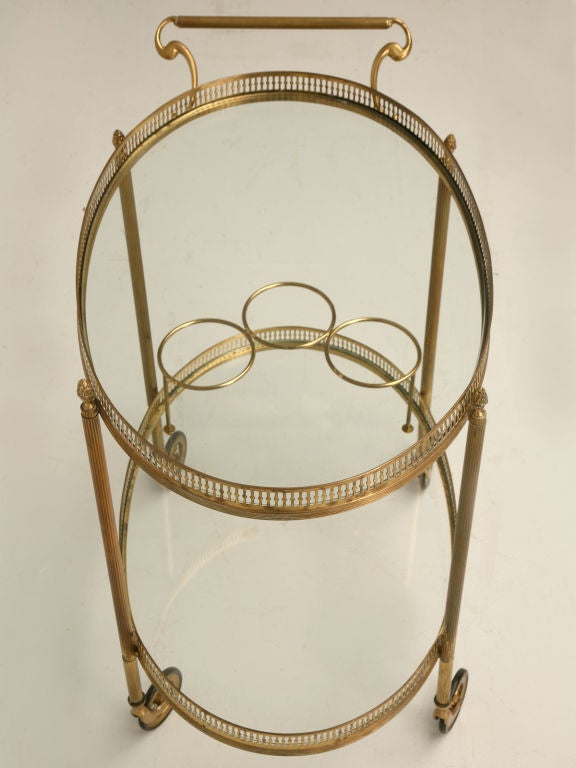 Mid-20th Century c.1950 French Brass and Glass Bar Cart