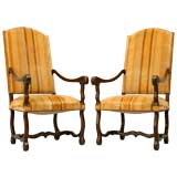 c.1900 Pair of French Louis XIII Style Oak Throne Chairs
