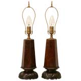 c.1860 Pair of English Burled Walnut Lamps c.1860 Pair of English Burled Walnut Lamps