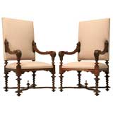 c.1850 Unusual Pair of French Hand-Carved Walnut Throne Chairs