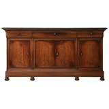 c.1850 French Crotch Mahogany Buffet w/ Marble Top