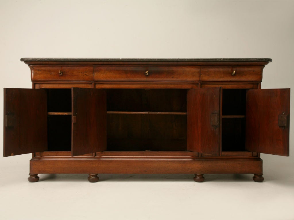 c.1850 French Crotch Mahogany Buffet w/ Marble Top