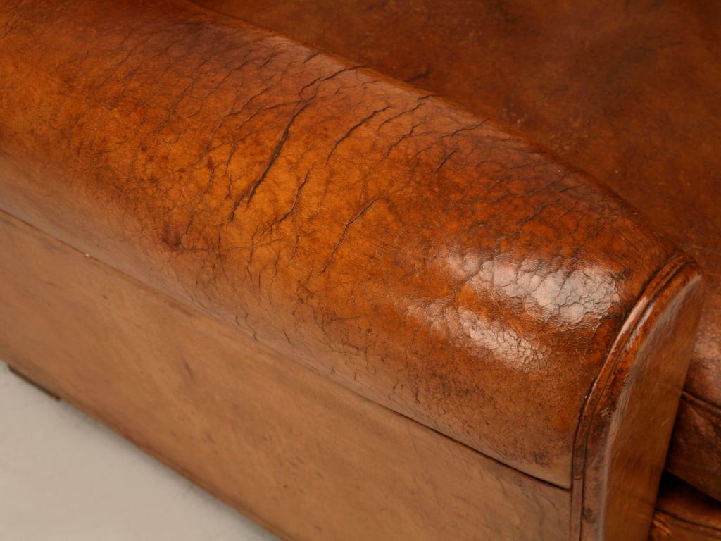 Mid-20th Century Pair of French 40's Leather Moustache Back Club Chairs