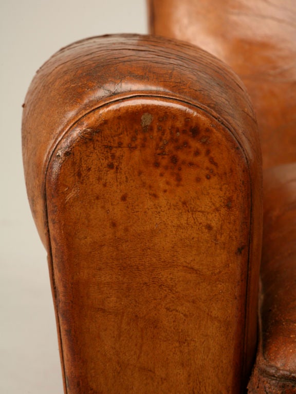 Pair of French 40's Leather Moustache Back Club Chairs 1