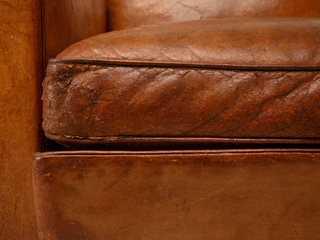 Pair of French 40's Leather Moustache Back Club Chairs 2