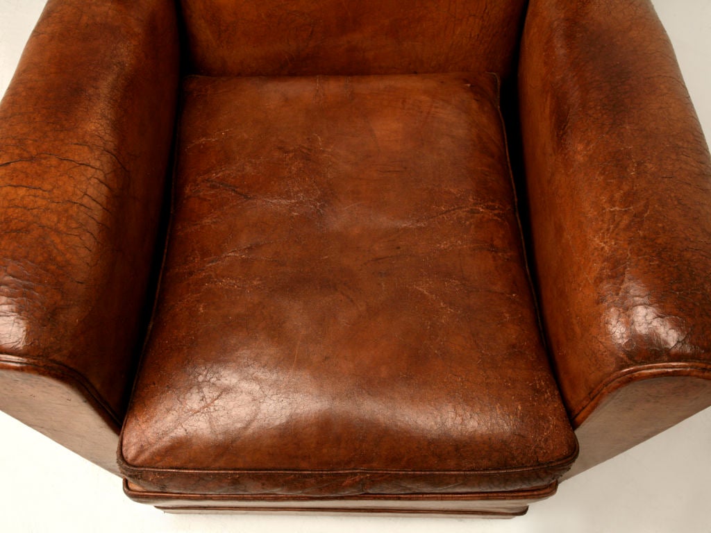 Pair of French 40's Leather Moustache Back Club Chairs 4