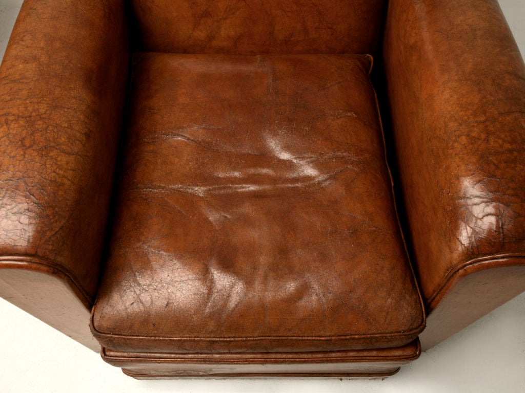 Pair of French 40's Leather Moustache Back Club Chairs 5