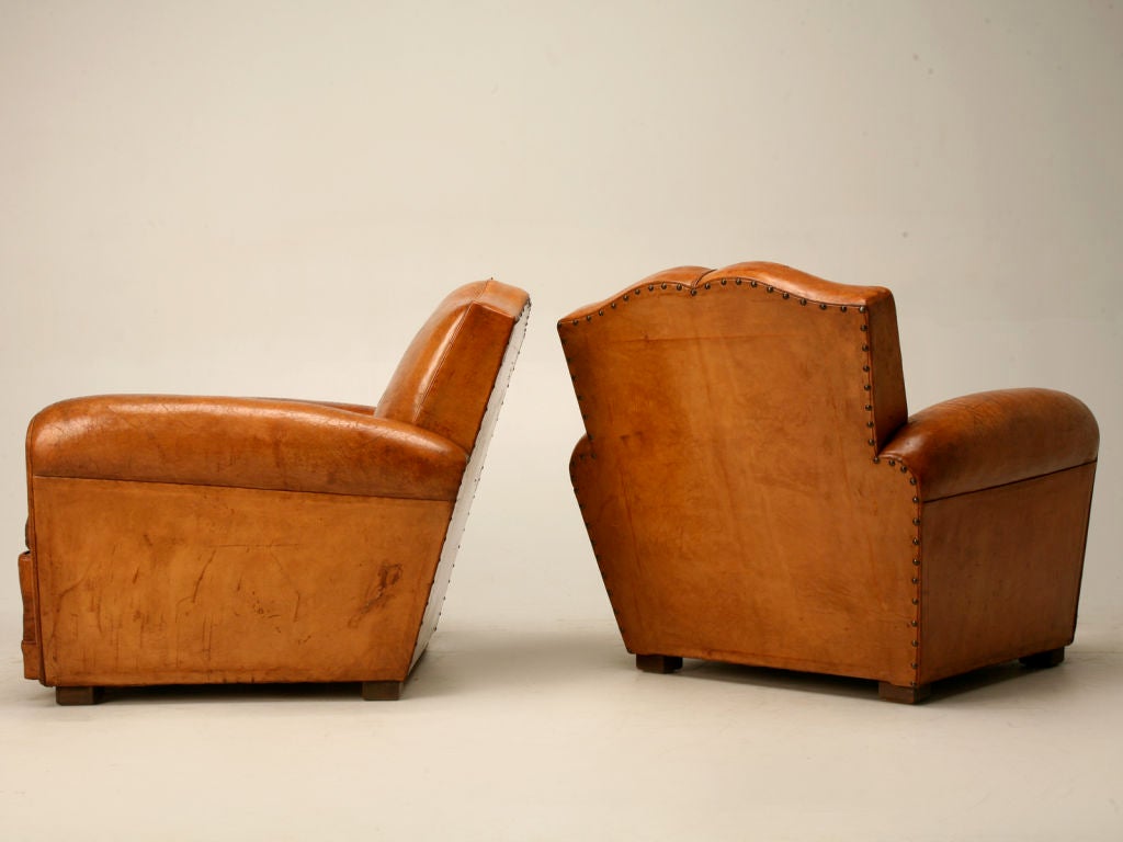 Pair of French 40's Leather Moustache Back Club Chairs 6
