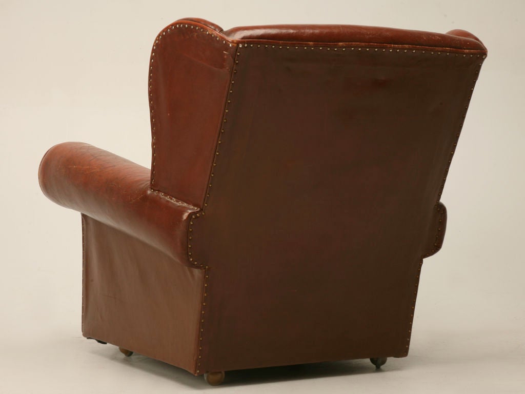 Mid-20th Century c.1930 English Wing Back Leather Club Chair