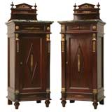 Antique c.1880 Pair of French Mahogany Empire Style Nightstands